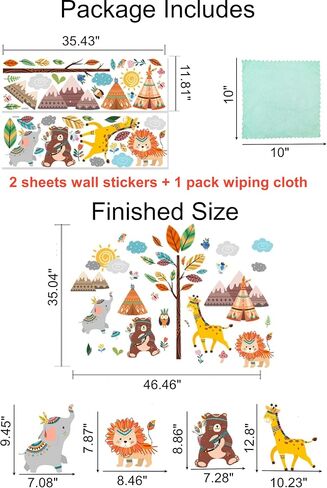 Jungle Animals Wall Decals Safari Animal Tree Mountains Wall Stickers Forest Animal Elephant Giraffe Lion Bear Peel and Stick Wall Art Decor for Baby Nursery Kids Bedroom Playroom Classroom in Saudi Arabia