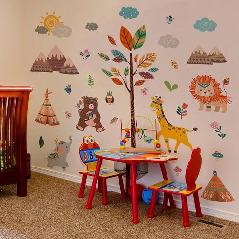 Jungle Animals Wall Decals Safari Animal Tree Mountains Wall Stickers Forest Animal Elephant Giraffe Lion Bear Peel and Stick Wall Art Decor for Baby Nursery Kids Bedroom Playroom Classroom in Saudi Arabia