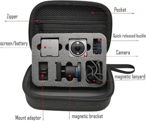 حقيبة حمل لمجموعة دي جي آي أكشن 2 ذات الشاشة المزدوجة مع غلاف داخلي صلب من الفوم قابل للحمل، رمادي داكن، مقاس M in Kuwait