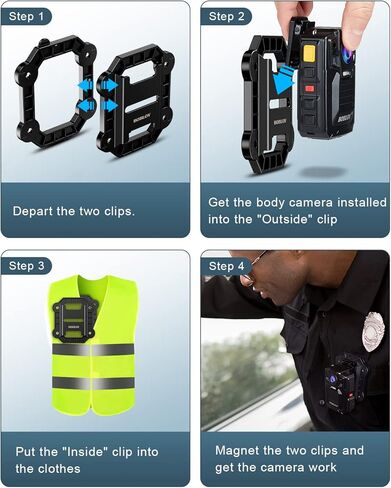 BOBLOV مشبك خلفي مغناطيسي لكاميرا الجسم، حامل مغناطيسي عالمي مع 8 مغناطيسات مدمجة، نوع جديد ومشابك سيليكا سوداء محمولة لجميع كاميرات الجسم تلتصق بالملابس in Kuwait