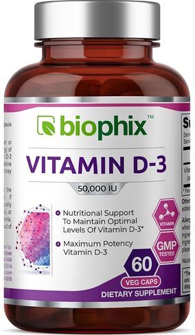 biophix Vitamin D-3 50000 IU 120 Vcaps - High-Potency Supports Strong Bones Immune Health in Kuwait