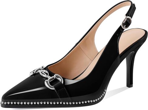 SAMMITOP Women Slingback High Heel Pumps Closed Pointed Toe Beaded Buckle Strap Slip On Stilettos 3.5 Inch Dress Pumps Shoes in Saudi Arabia