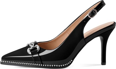 SAMMITOP Women Slingback High Heel Pumps Closed Pointed Toe Beaded Buckle Strap Slip On Stilettos 3.5 Inch Dress Pumps Shoes in Saudi Arabia