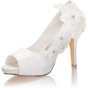 Emily Bridal Wedding Shoes Pointed peep Toe Flowers high Heel Bridal Shoes