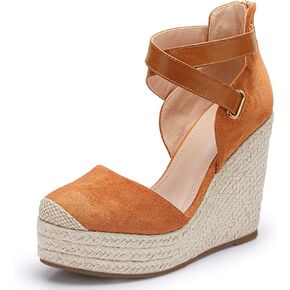 PiePieBuy Womens Wedge Espadrille Ankle Strap Closed Cap Toe Platform Heeled Sandals