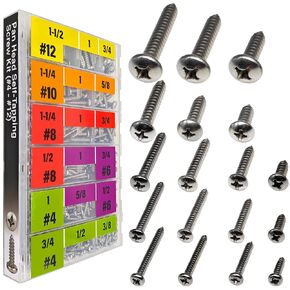 EEEEE Self Tapping Screws Assortment Kit 528pcs Assorted Screws Set #4#6#8#10#12 Flat Head Stainless Steel Screws Kit Sheet Metal Screws Kit,17 Types Phillips Drive Small Wood Screws Assortment