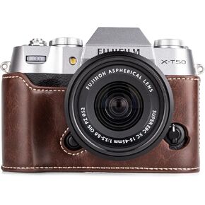MUZIRI KINOKOO Case for Fuji XT50/X-T50 Camera - PU Leather Half Case for Fujifilm X-T50/Fuji XT50 Digital Camera - with Opening Bottom and Hand Grip Design - Coffee