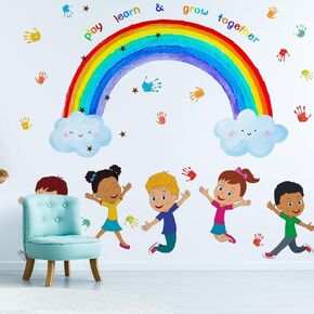 Large Bright Rainbow Wings Wall Decals Peel and Stick, Colorful Giant Angle Wings Vinyl Wall Stickers, Removable Home Decor Art for Children's Baby Boys Girls Nursery Bedroom (Wing)