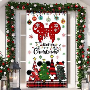 Mouse Christmas Door Cover Decoration,Merry Christmas Door Hanging Backdrop for 2023 Cartoon Mouse Theme Xmas Winter Holiday Supplies