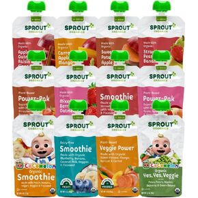 Sprout Organic Baby Food, Stage 2 Pouches, 12 Flavor Fruit Veggie & Grain Variety Sampler, 3.5 Oz (Pack of 12)