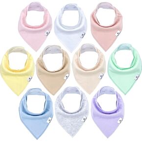 Diaper Squad 100% Organic Cotton Pastel 10-Pack Baby Drool Bandana Bibs Solid Colors for Boys and Girls