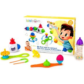 Lalaboom My First Step-by-Step Developmental Sensory 21 Piece Bead Activity Set – Pop, Twist, Mix, Stack, Spin, and Lace — STEM Focus – Dishwasher Safe - Ages 10 Months - BL600,Multicolored