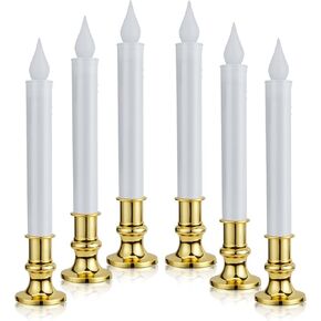 6-Pack Electric Christmas Window Candle Lights with Golden Plated Base, C7 LED Bulb Window Candle Lamps, Light-Controlled Auto Turn on/Off, Candle Lights for Window Cafe Table Room Decor
