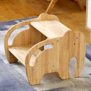 DyPinYise Wooden Step Stool for Kids, Toddler Step Stool of Elephant Shape Two Step Children's Stool for Bathroom Sink, Kitchen, Bedroom, Potty Training