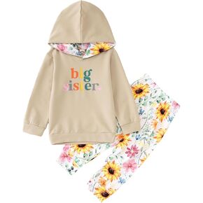 IZYJOY Big Sister Outfit Toddler Baby Girl Big Sis Announcement Hoodie Sweatshirt Floral Pant Set Fall Winter 2Pcs Clothes