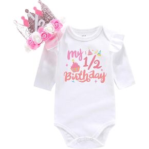 Half birthday outfit baby girl Sweet rompers 1/2 Birthday Girls outfit Half way to first in Kuwait