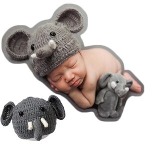 Zeroest Newborn Baby Photography Props Elephant Hat Boy Girl Photo Shoot Outfits Crochet Knitted Costume Infant Animal Cap