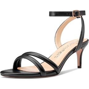 Castamere Heeled Sandals for Women Round Open Toe Mid Kitten Heels Strappy Ankle Strap Sandals Comfort Dress Party Shoes 2.6 Inches Heels