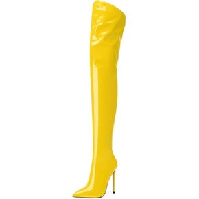 NUMALEO Women's Over the Knee Thigh High Boots Stiletto Pointed Toe Zipper Tall Boots Sexy High Heel Patent Long Boots for Women Fall Fashion Dress Boots