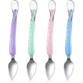 Lallisa 4 Pcs Double Head Baby Silicone Food Spoon Baby Fruit Scraping Mud Spoon Soft Baby Feeding Spoon Baby Food Scraper Spoon for Infants Baby Fruit Scraping Feeding