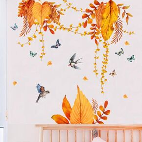 ملصقات جدارية لعيد الشكر في الخريف، ملصقات جدارية قابلة للإزالة لأوراق الخريف والطيور الطائرة، ديكور المنزل، غرفة المعيشة، غرفة الأطفال، الحضانة، خريف عيد الشكر، ديكورات الحائط in Kuwait
