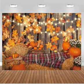 CHAIYA 7x5FT Fall Thanksgiving Photography Backdrop Autumn Maple Leaves Hay Pumpkins Background Thanksgiving Party Supplies Farm Harvest Event Banner Becoration Photo Booth Props CY193