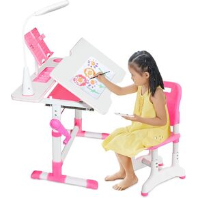 Gorilla Gadgets Kids Table and Chair Set, Height Adjustable Children's Study Desk - for Baby Bedroom, Game Rooms, Night Light Included (DSK-Kids-BLU)