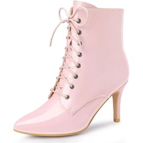 Allegra K Women's Pointed Toe Lace Up Stiletto Heel Ankle Booties