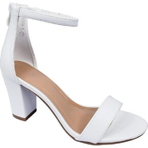 Over the Toe Strap Ankle Wrap Strap Heel Open Toe Medium Heel, White, 5.5