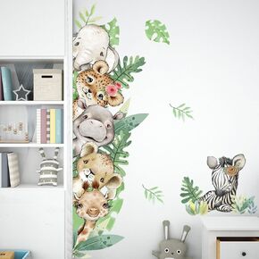 Fanwaoo Jungle Safari Animal Wall Decals Forest Animal Wall Stickers Elephant Zebra Giraffe Decor Sticker for Kids Room Baby Nursery Playroom Living Room
