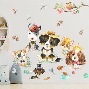 Cute Puppies Wall Stickers, sacinora Cartoon Dog DIY Wall Decals Border Collie Corgi Poodle Shih Tzu Removable Vinyl Peel and Stick for Kids Baby Living Room Bedroom Nursery Art Decorations