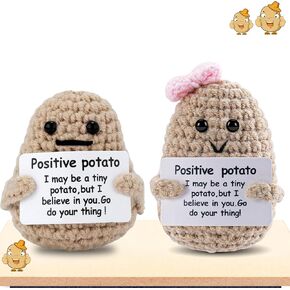 2PCS Positive Potato Sunflower Gifts for Friend - Birthday Graduation Women Wife Mother Sister Emotional Support - Cute Funny Positive Potato Crochet Doll Home Desk Decor