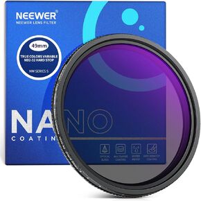 NEEWER 52mm True Colors Hard Stop Variable ND Filter ND2-32 (1-5 Stops) Limited Neutral Density Filter, Multi Coated HD Optical Glass/No X Cross/Aluminum Frame/Water/Scratch/Fingerprint Resistant