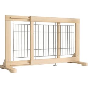 Yocan Natural Wooden Free-Standing Retractable Dog Gate Indoor,Pet Gate for Stair doorways，Suitable for Puppies or Midium Size Dogs Retractable Width 23.6"-45.2“ (Wood, 2 Panel 19.6")