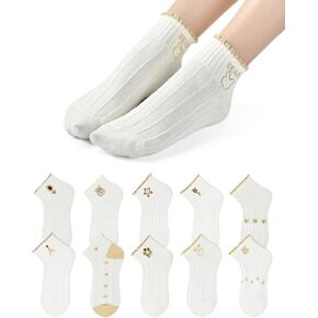 10 pairs cute socks for women white crew socks size 5-9,short crew socks for women cute quarter socks women