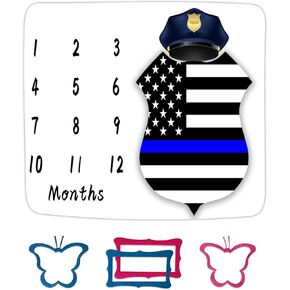 American Flag Milestone Blanket Police Cap Blue Line Flag Baby Blanket Baby Warm Swaddling Blanket Baby Room Decoration 48x40in BTZZFH86
