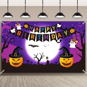 6 x 3.6 ft Halloween Photo Banner Backdrop Pumpkin Moon Photography Backdrop Happy Birthday Halloween Backdrop Large Halloween Fabric Photography Background Pumpkin Ghost Halloween Party Decoration