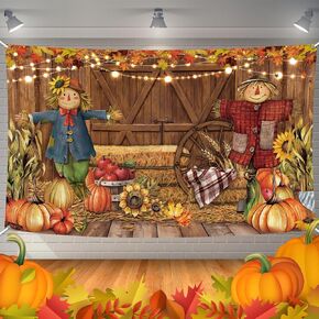 Fall Thanksgiving Banner Autumn Party Background Decorations Fall Pumpkin Maple Backdrop for Thanksgiving Harvest Birthday Baby Shower Photo Booth Props Supplies Party, 72.8 x 43.3 Inch