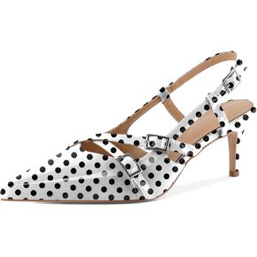 Women's Slingback Kitten Heels Buckle Strap Work Pumps Pointed Toe Sandals Comfortable 2.5 Inch Dress Shoes