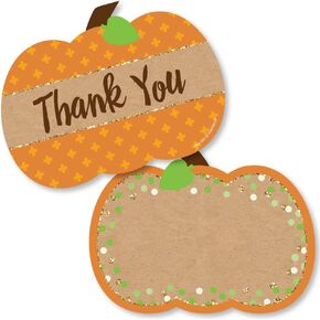 Big Dot of Happiness Pumpkin Patch - Shaped Thank You Cards - Fall, Halloween or Thanksgiving Party Thank You Note Cards with Envelopes - Set of 12