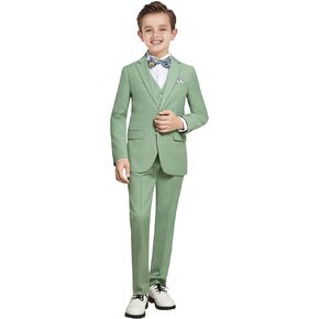 Plavict Boys' Suits Slim Fit 5 Pcs, Adjustable Waist, Boys Formal Suit Kids Blue Suit set size 3