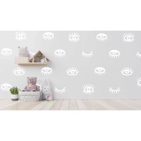 44pcs Eye Pattern Sticker for Girl's Bedroom Eyelash Decals Modern Wall Sicker Baby Girl Removable Wall Decor SK018 (Pink)
