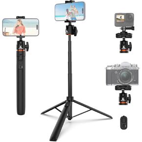 Ailight Selfie Stick Tripod, 60'' Extendable Tripod for iPhone & Selfie Stick with Phone Holder & Wireless Remote, Vlog Tripod Stand Travel Tripod, iPhone Tripod Compatible with All Cellphone, Camera