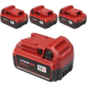 Upgraded 4/pk Replacement for Milwaukee M-18 Battery 6500mAh Replacement for Milwaukee 48-11-1820 48-11-1840 48-11-1850 48-11-1828 48-11-1862 48-11-1801 48-59-1812 48-59-1802 Black