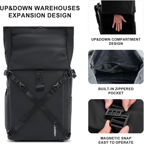 Cwatcun Waterproof Camera Backpack, Black Leather-coated Photography Travel Camera Bag Case with 4L Expansion Warehouse, Tripod and Drone Strap, 15.6" Laptop Compartment for Canon Nikon Sony SLR DSLR in Saudi Arabia
