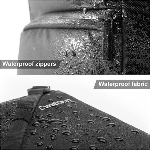 Cwatcun Waterproof Camera Backpack, Black Leather-coated Photography Travel Camera Bag Case with 4L Expansion Warehouse, Tripod and Drone Strap, 15.6" Laptop Compartment for Canon Nikon Sony SLR DSLR in Saudi Arabia