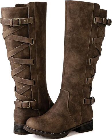 GLOBALWIN Women's Quilted Knee High Fashion Boots Strappy Boots For Women in Kuwait