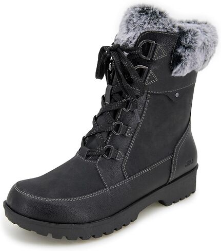 JBU Womens Antonio Round Toe Snow Casual Boots Ankle Low Heel 1-2" - Black in Saudi Arabia