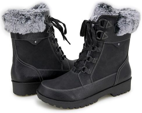 JBU Womens Antonio Round Toe Snow Casual Boots Ankle Low Heel 1-2" - Black in Saudi Arabia