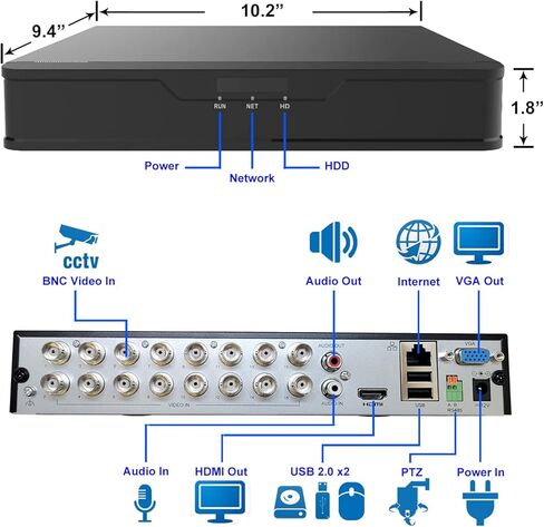 1stPV H.265 16ch 5MP Lite Hybrid 5 في 1 TVI/AHD/CVI/IP مسجل فيديو مراقبة مستقل CCTV DVR NVR نظام للكاميرات التناظرية وIP الأمنية، الوصول عن بعد، كشف الحركة، محرك أقراص ثابتة سعة 2 تيرابايت (بدون PoE) in Saudi Arabia